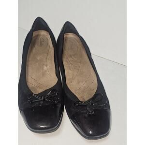 Clarks Artisan CANDRA GLOW Ballet Bow Leather Cap Toe Black Flat Size 11